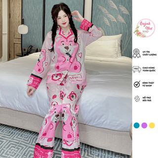 Bộ ngủ lụa Xước thiết kế tay dài sang chảnh siêu mềm mịn <62kg