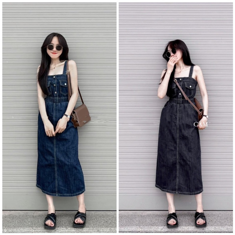ĐẦM MIDI JEANS HAI DÂY