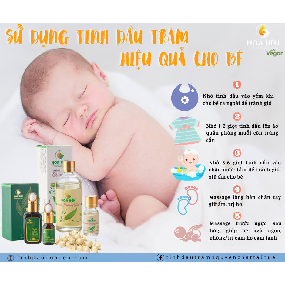 Tinh dầu Tràm Huế nguyên chất Hoa Nén - Chuẩn VietGAP - Chăm sóc sức khỏe mẹ và bé - 50ml