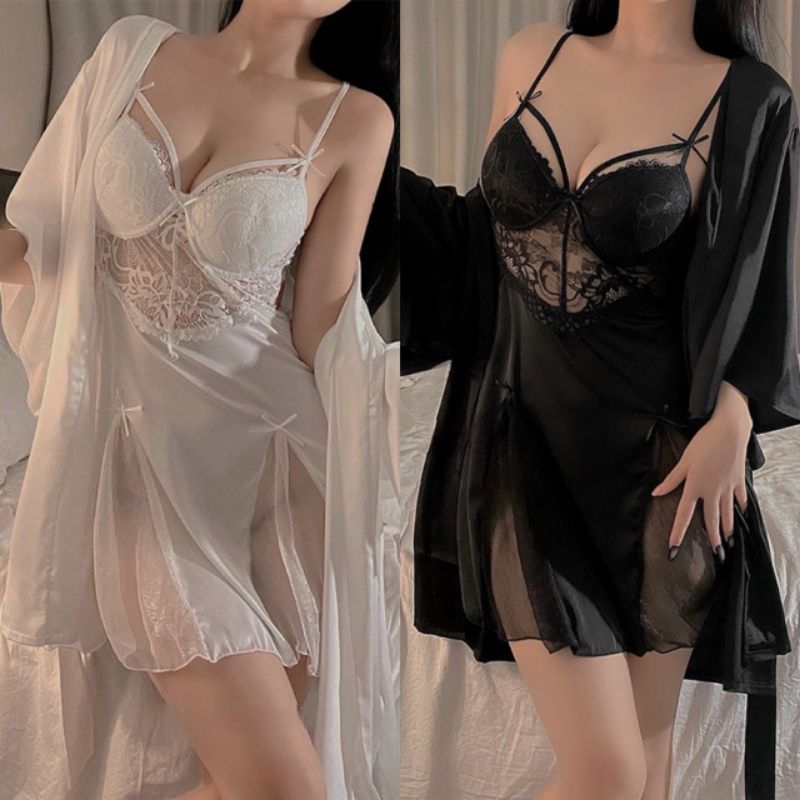 Set đầm ngủ nữ sexy - váy ngủ 2 dây kèm áo choàng cao cấp. phong cách gợi cảm nhấn nhá nét nuột nà phái nữ cực đỉnh đây.