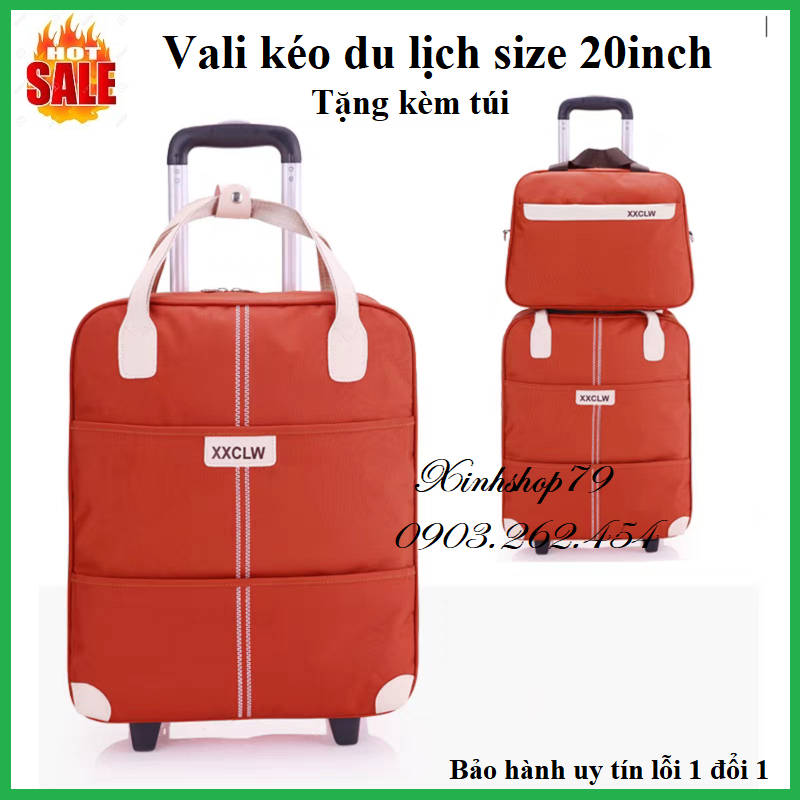 Vali kéo du lịch size 20inch, tặng kèm túi xách, chất liệu vải oxford bền đẹp, bảo hành 12 tháng - RE0358