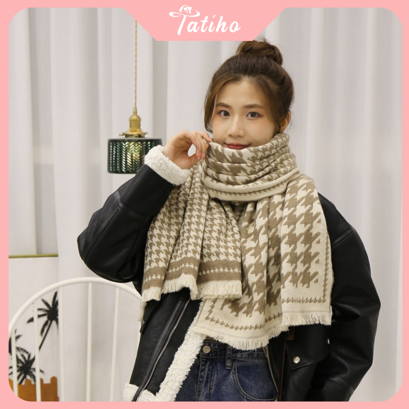 Khăn choàng cổ unisex nam nữ, Khăn cashmere họa tiết xương cá chất dày dặn phong cách basic thời trang thu đông - KLN27