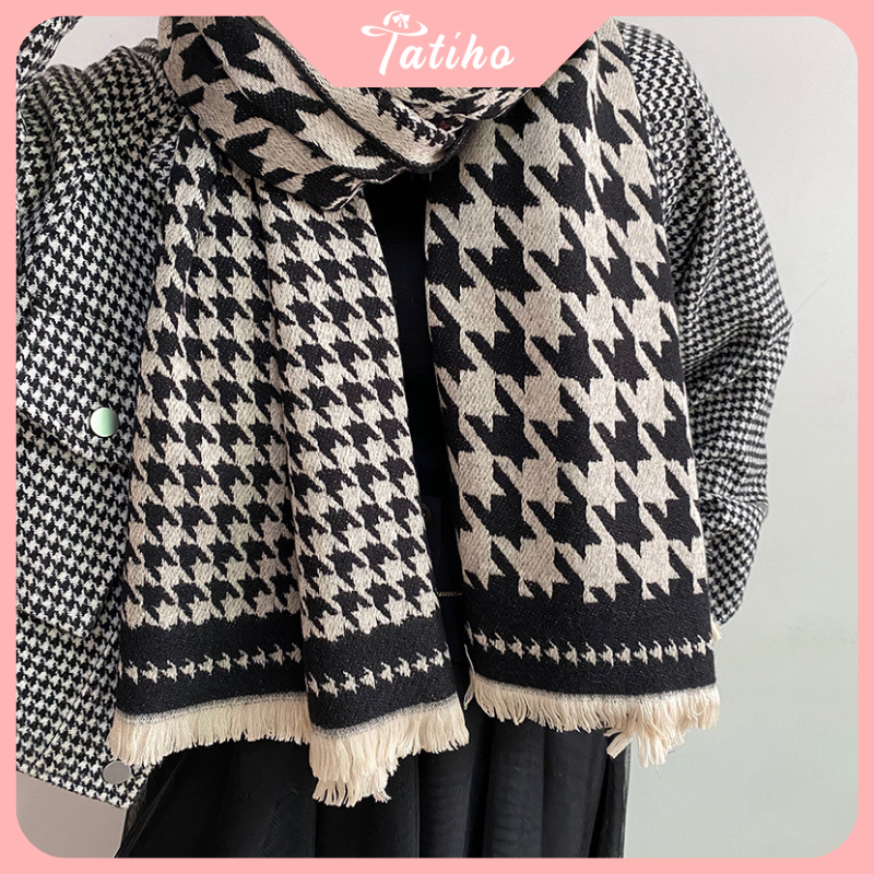 Khăn choàng cổ unisex nam nữ, Khăn cashmere họa tiết xương cá chất dày dặn phong cách basic thời trang thu đông - KLN27