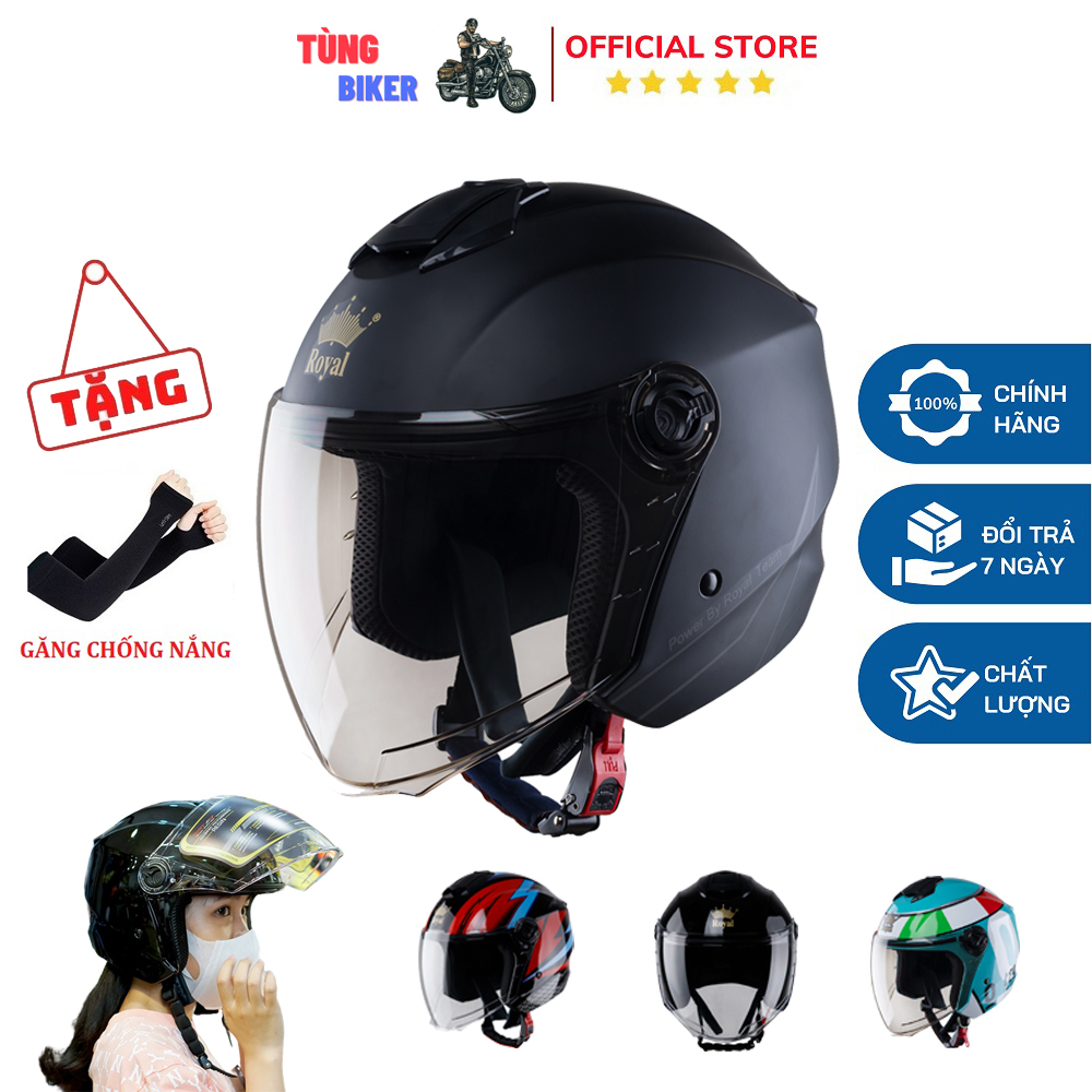 Mũ Bảo Hiểm 3/4 Có Kính Royal XH01 Màu Trơn - Tặng Găng Chống Nắng