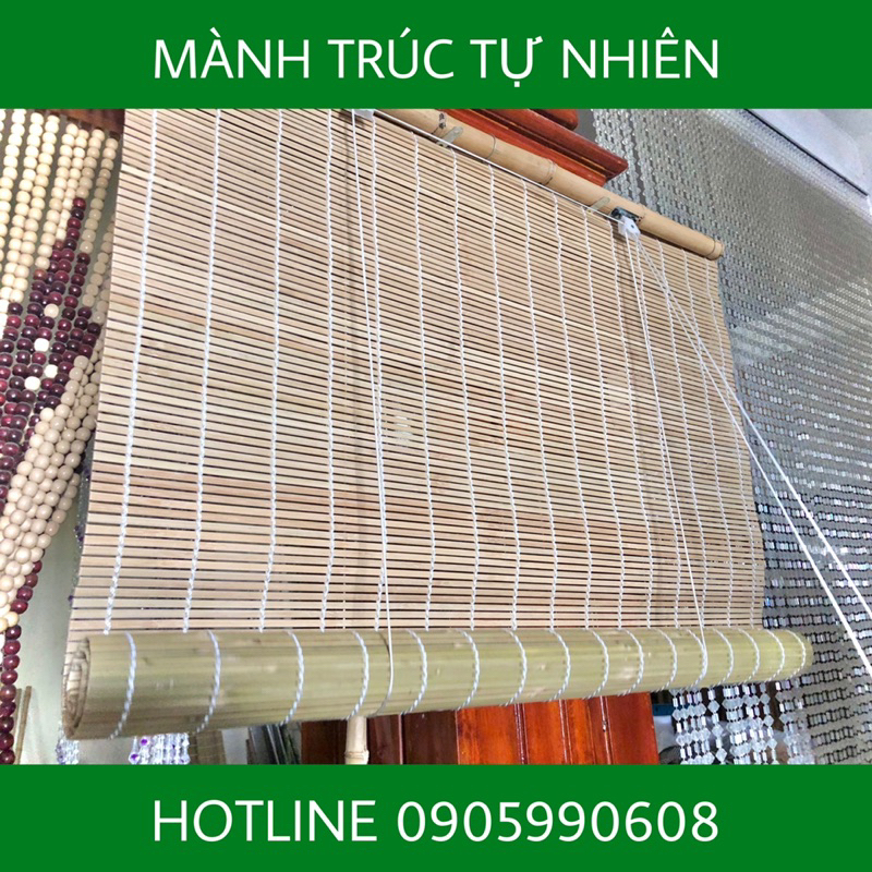 Mành tre trúc xanh tự nhiên 2 mặt có dây kéo. Mành rèm tre trúc che nắng cửa sổ, mái hiên. IB kích thước khác.