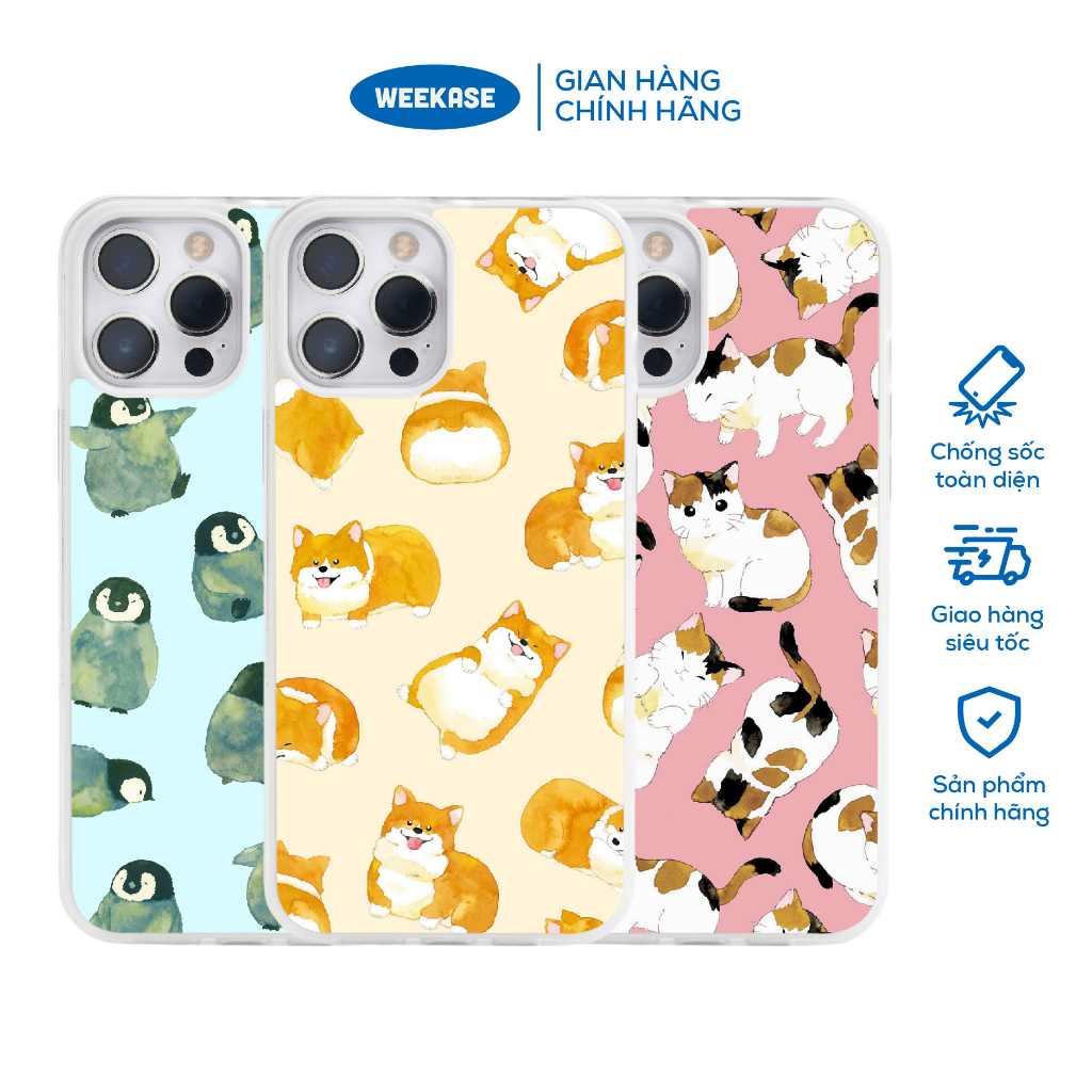 Ốp lưng iPhone viền trắng, đen chống sốc chống va đập Weekase in hình nhiều thú vật dễ thương - Màu in cực bền