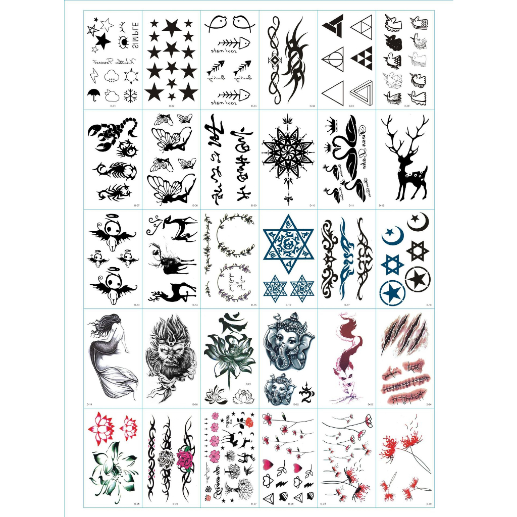 PVN12258 Hình xăm dán 3D cho 15 ngày set 30 hình săm dán tạm thời cho nữ nhiều hình từ hoa cô gái tattoo T8