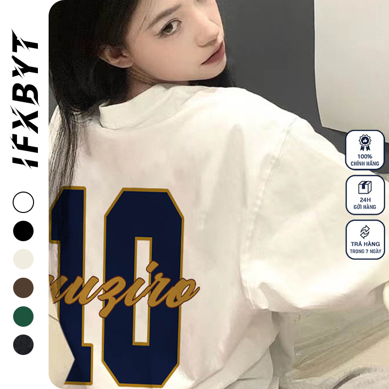 Áo thun unisex IFXBYT 100% cotton ngắn tay dáng rộng thời trang oversize