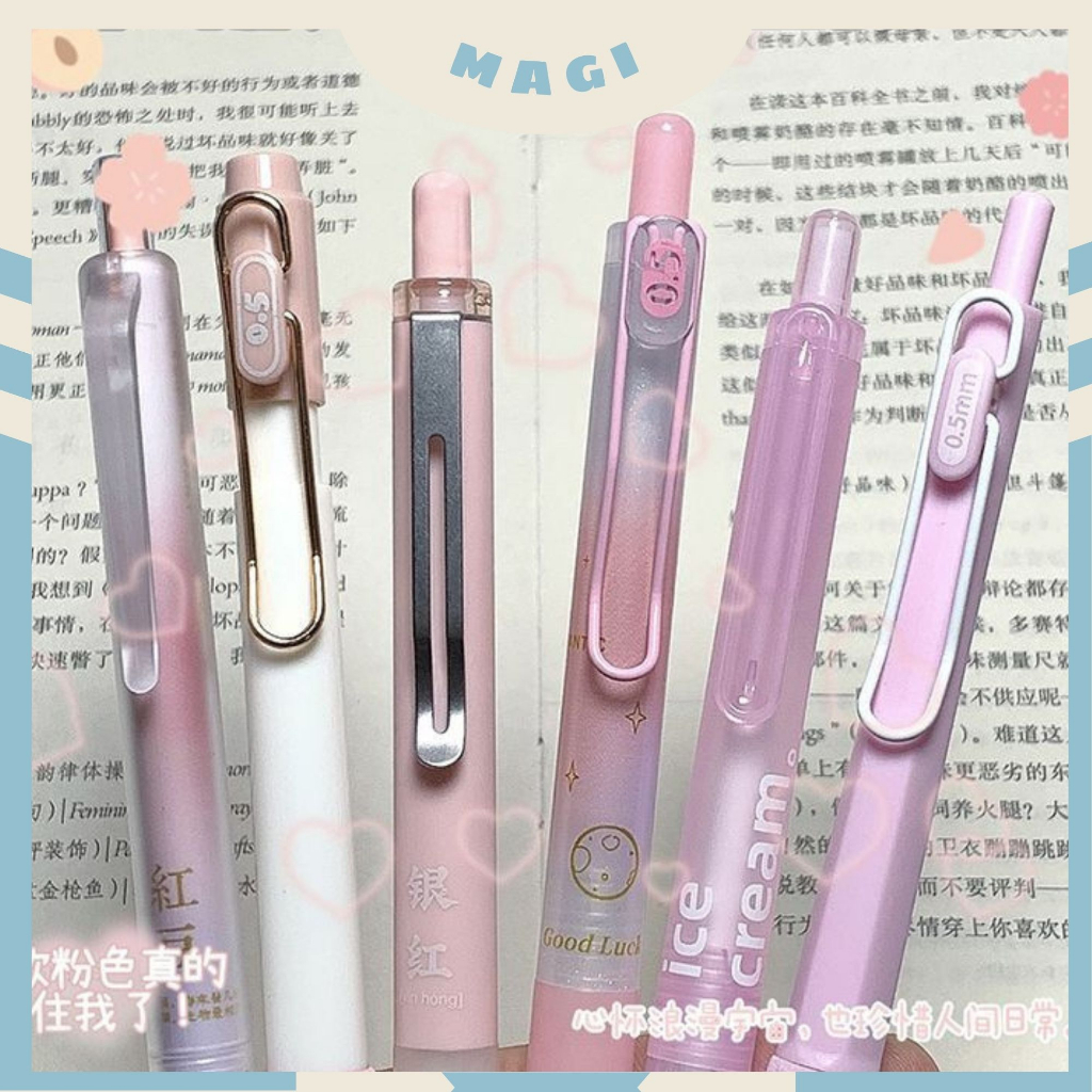 Set bút gel Mura màu hồng mực đen ngòi 0.5mm siêu xinh và đáng yêu cho học sinh.