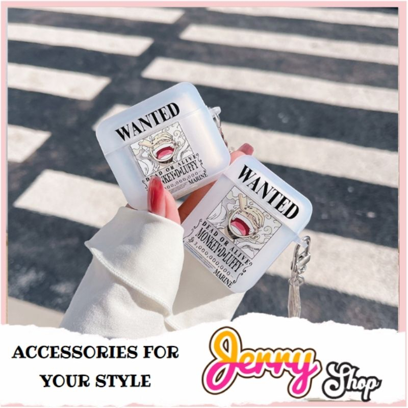 Vỏ Bọc Silicone In Họa Tiết One Piece “WANTED” Cho Airpods 1/2 ,3, Pro - Jerry Shop