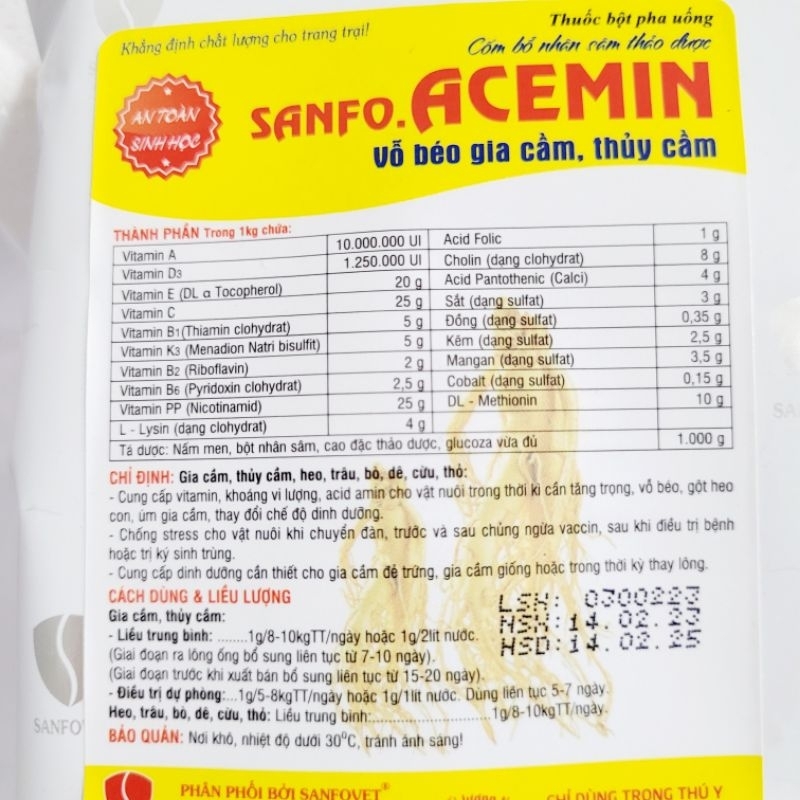 1 gói vỗ béo gia súc gia cầm trâu, bò, lợn, gà - hạt cốm nhân sâm siêu tan (gói 200gr)