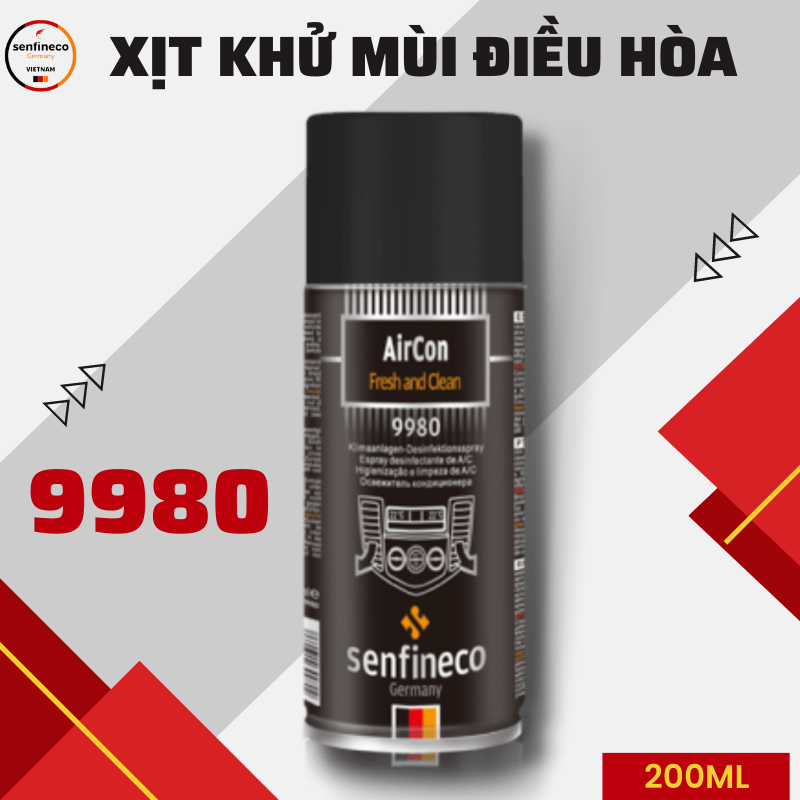 Dung dịch vệ sinh khử mùi điều hòa nội thất ô tô hương chanh Senfineco 9980 AirCon Fresh And Clean dung tích 200ml