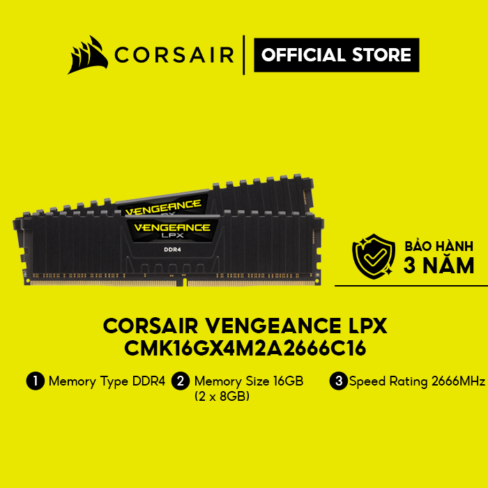 Bộ nhớ RAM PC CORSAIR VENGEANCE LPX 16GB DDR4 2x8GB 2666MHz CMK16GX4M2A2666C16