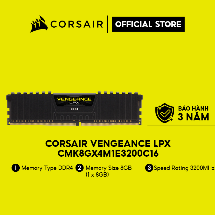 Bộ nhớ RAM dành cho PC CORSAIR VENGEANCE LPX CMK8GX4M1E3200C16 1x8G DDR4 Buss 3200 MHz