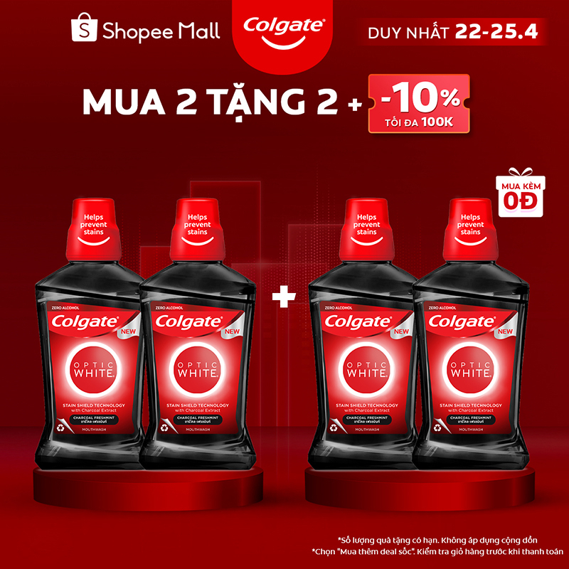 Bộ đôi Nước súc miệng Colgate trắng răng Optic White 500ml/chai