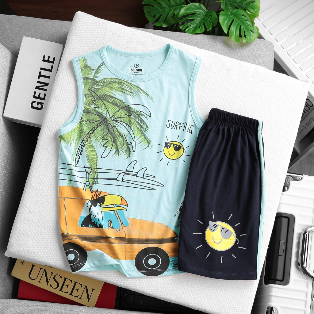 Bộ đồ thun 3 lỗ cho bé trai  100% cotton thoáng mát mùa hè nhiều màu đủ size Nhà Sans | B19