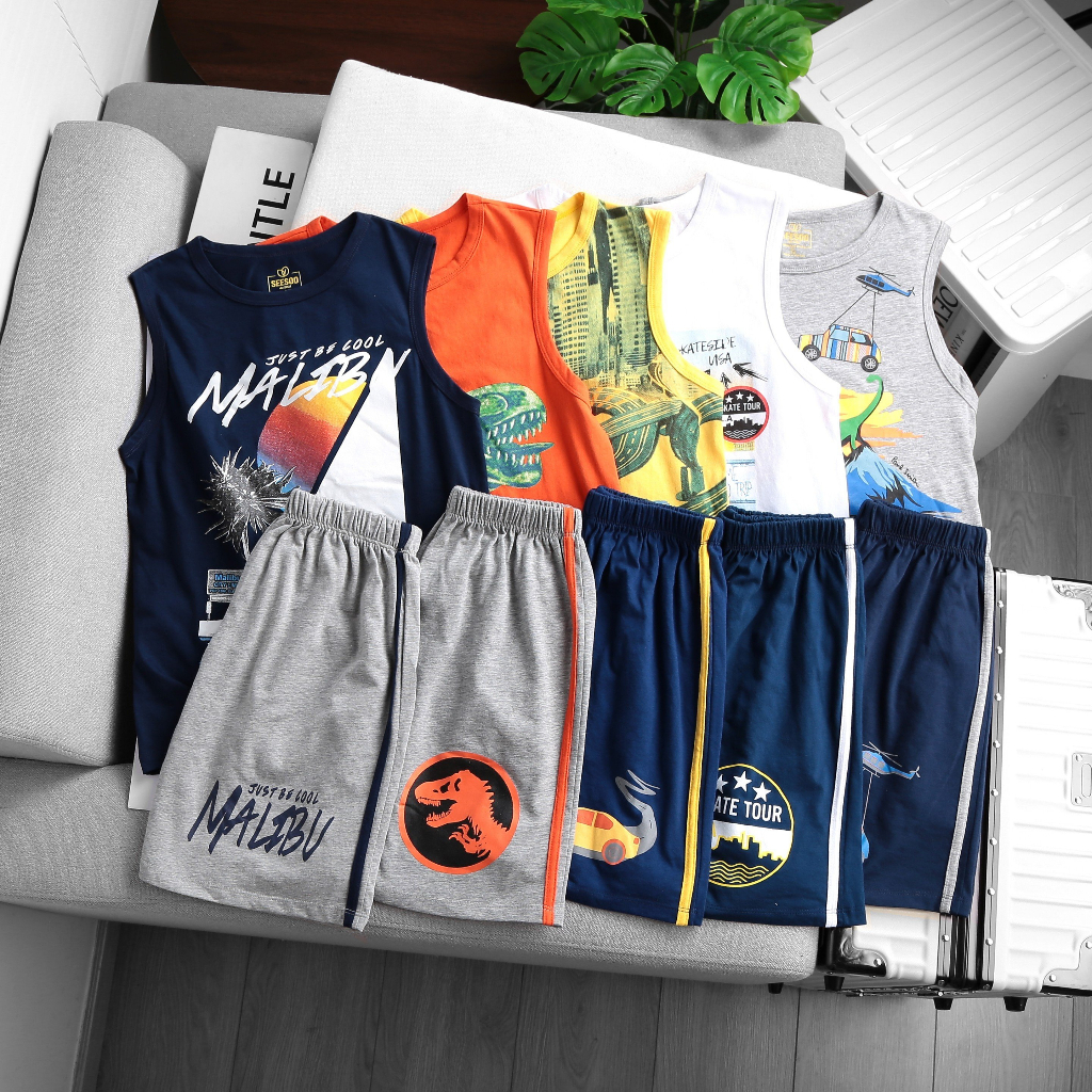 Bộ đồ thun 3 lỗ cho bé trai  100% cotton thoáng mát mùa hè nhiều màu đủ size Nhà Sans | B19