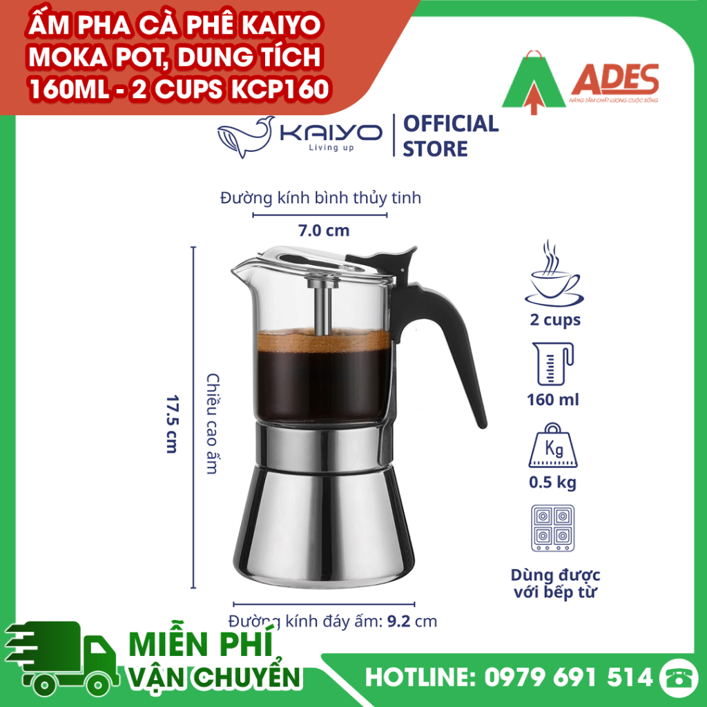 ✔️ Ấm pha cà phê KAIYO Moka Pot KCP160/ KCP240 ✔️ Dung tích 160ml ✔️ BẢO HÀNH 5 NĂM
