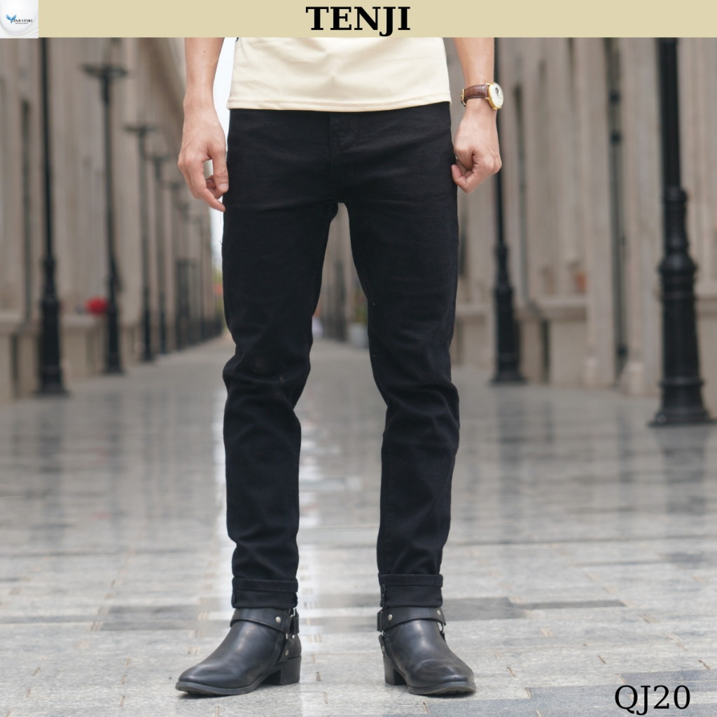 Quần jean nam đen TENJI QJ200 chất bò họa tiết trơn cá tính kiểu dáng kinny size 28-32+34
