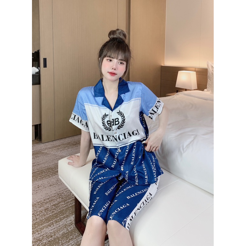 Bộ Pijama Cộc Ngố Lụa Xước Thiết Kế Chun's Sleepwear, Bộ Mặc Nhà Cao Cấp