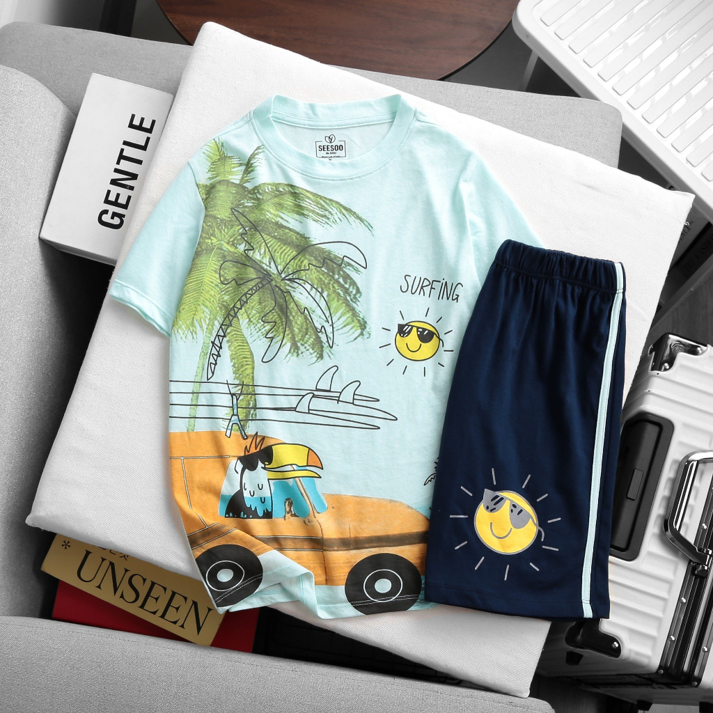 Bộ đồ thun bé trai  ngắn tay quần lửng Seesoo 100% cotton thoáng mát mùa hè Nhà Sans | B11