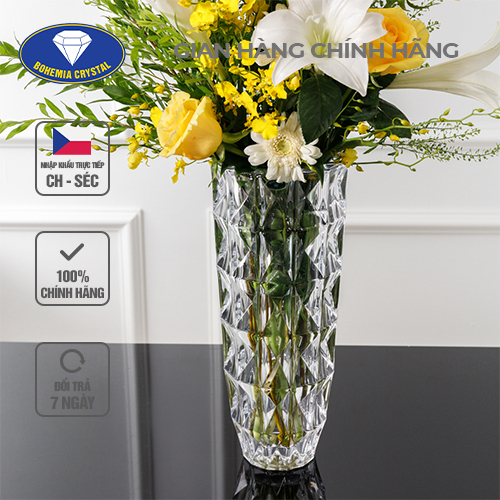 Bình Hoa PHA LÊ TIỆP BOHEMIA Lọ Hoa Dùng Trang Trí Phòng, Bình Cắm Hoa Và Làm Quà Tặng Cao 33cm PTL00412