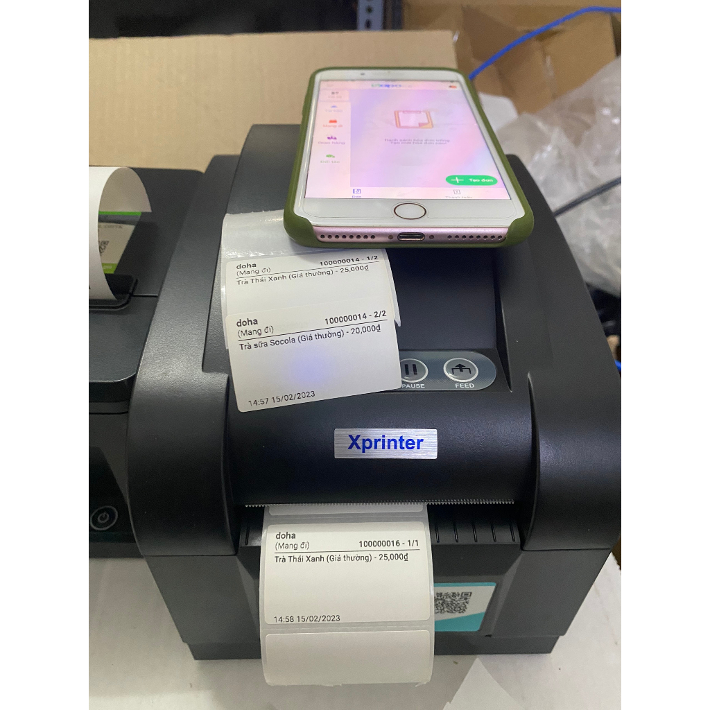 Máy in mã vạch sapo, kiotviet - In đơn hàng GHTK 5x5 cm -  Xprinter 350BM dùng cho điện thoại, máy tính