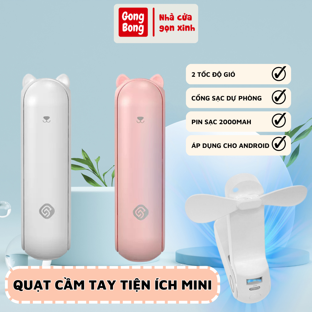 Quạt mini cầm tay xiaomi thermo quạt tích điện mini xiaomi tích hợp đèn chiếu sáng kiêm sạc dự phòng đa năng