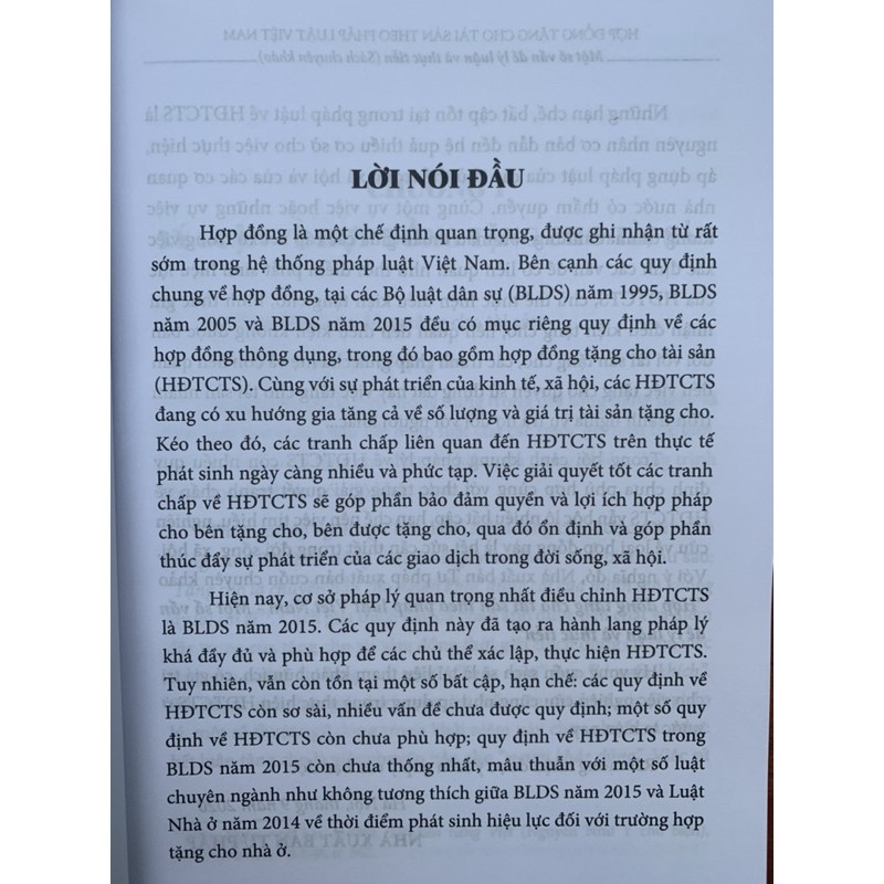 Sách - Hợp đồng tặng cho tài sản theo pháp luật Việt Nam - Một số vấn đề lý luận và thực tiễn