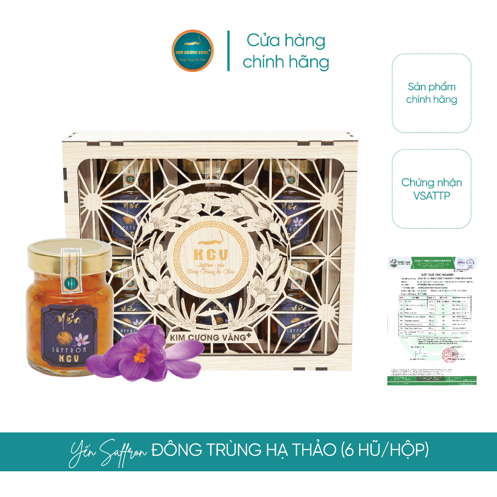 Yến Saffron Đông Trùng Hạ Thảo Dưỡng Da Tăng Đề Kháng Giảm Stress Kim Cương Vàng hộp 6 lọ 70ml