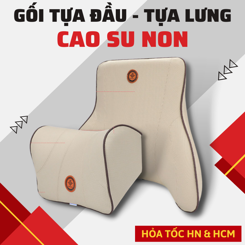 Combo gối tựa đầu và tựa lưng bằng da lõi cao su non cao cấp ngồi ghế ô tô, lựa lưng văn phòng, bàn làm việc