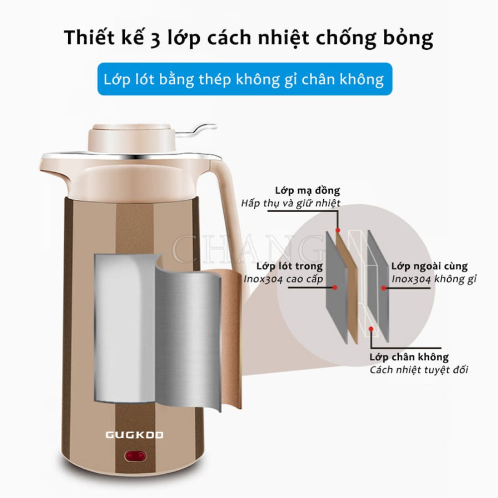 Ấm siêu tốc, bình siêu tốc kiêm bình giữ nhiệt GUGKOO dung tích 3L, công suất 1500W 2 lớp cách nhiệt, bảo hành 1 tháng