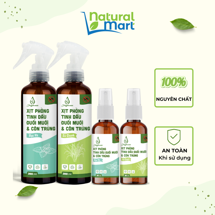 Bình xịt phòng Tinh dầu đuổi muỗi và côn trùng 280ml/50ml JULYHOUSE khử mùi hiệu quả siêu tiết kiệm - NATURALMART