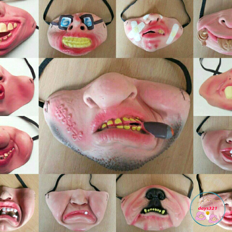 Khẩu trang mặt người cười in hình miệng hài hước vui nhộn troll dị chất liệu vải mềm 2 lớp phòng dịch