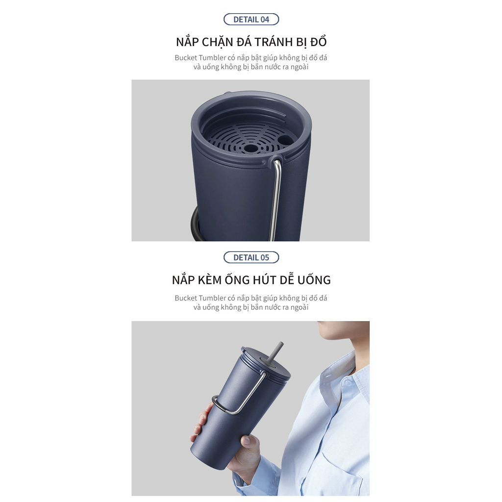 Bình giữ nhiệt LocknLock  540ml -Thép Không GỈ, Có Quai Xách Bucket Tumbler W/Straw LHC4269 LHC4268 (3 màu) - T2Cmall