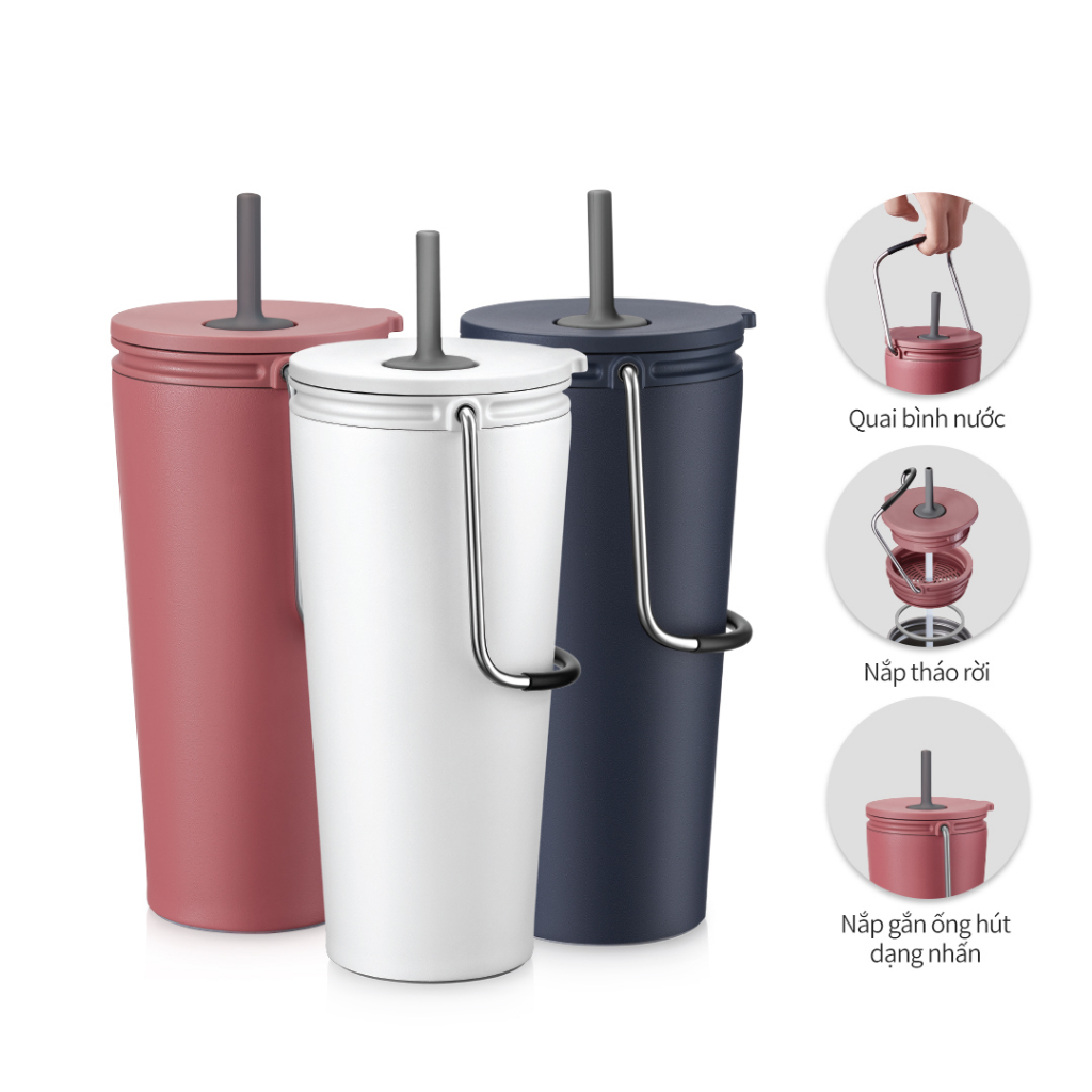 Bình giữ nhiệt LocknLock  540ml -Thép Không GỈ, Có Quai Xách Bucket Tumbler W/Straw LHC4269 LHC4268 (3 màu) - T2Cmall