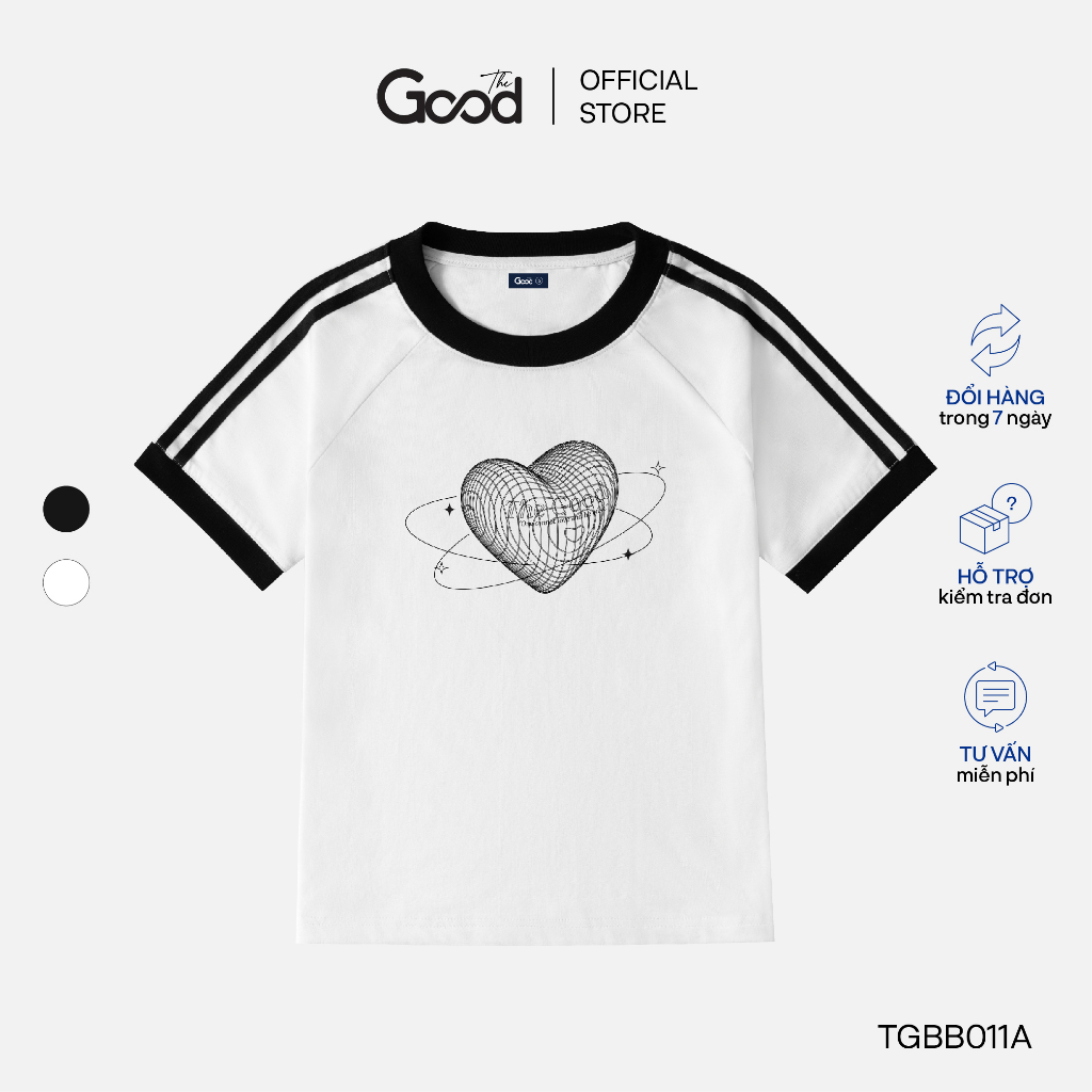Áo Baby Tee "Lovely" THE GOOD Tay Ngắn In Hình Trái Tim 3D, Áo Phông Nữ Chất Cotton Co Giãn Mềm Mại