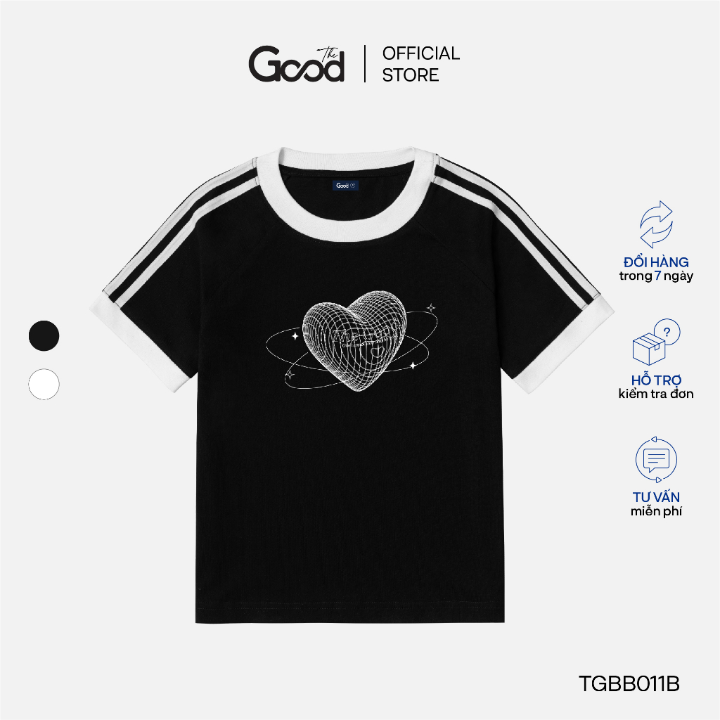 Áo Baby Tee "Lovely" THE GOOD Tay Ngắn In Hình Trái Tim 3D, Áo Phông Nữ Chất Cotton Co Giãn Mềm Mại