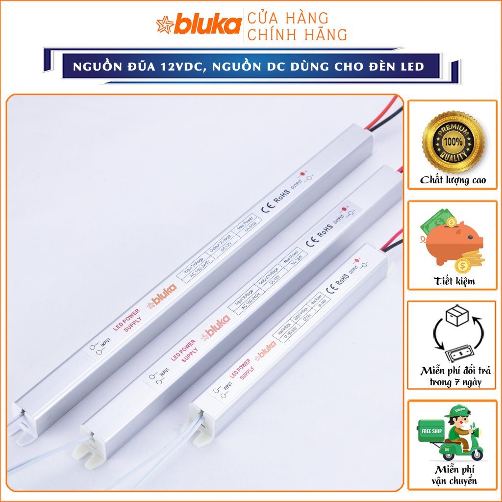 Nguồn Đèn Led Dây 12V - 2A 3A 5A, Nguồn Đũa Adapter Xung 60W 36W 24W, Cục Đổi Nguồn Chính Hãng BLUKA