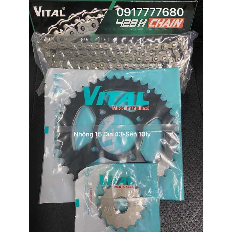Nhông xích dĩa, nhông sên dĩa , NSD xe GN125, HJ125, GN125-2F Size 14T15T-42T-43T-Sên 10ly Chính Hãng VITAL