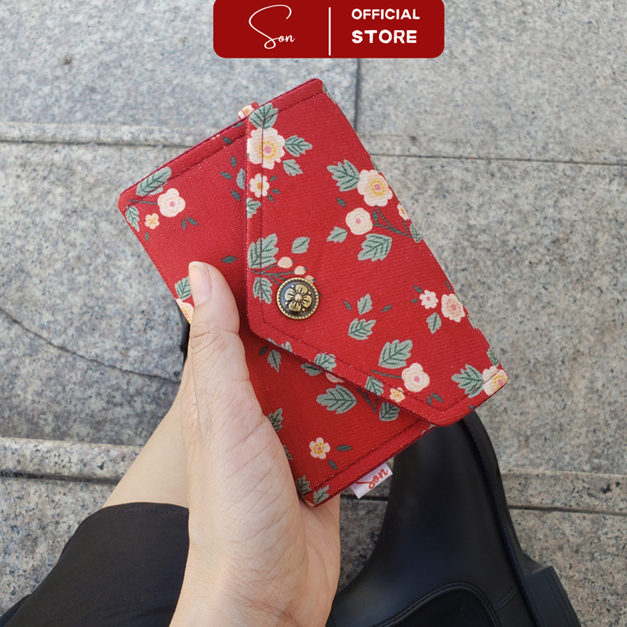Ví Vải Handmade Đỏ Hoa Đào Siêu Đẹp, May Mắn Về Mặt Phong Thủy
