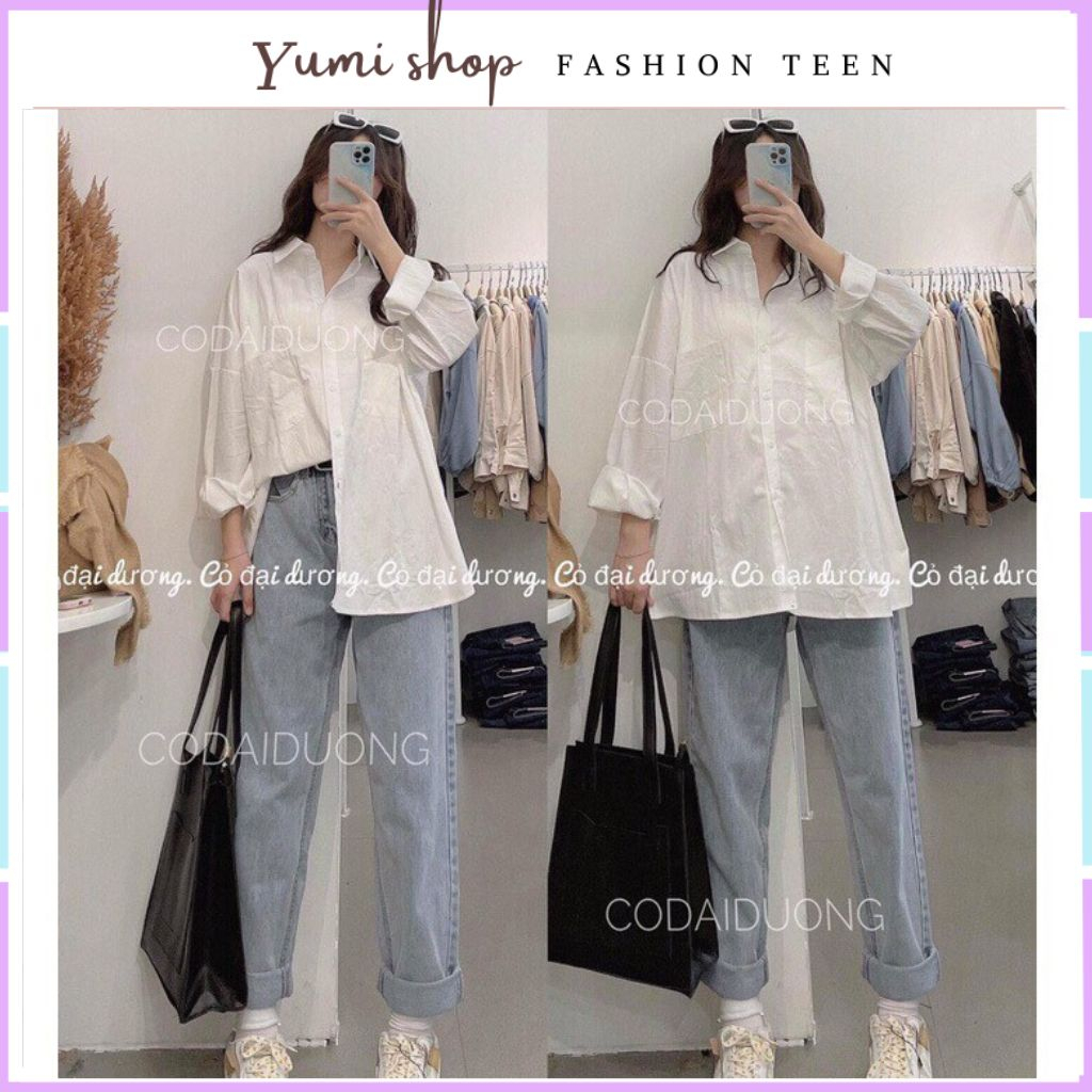 Áo sơ mi unisex form rộng cặp đôi nam nữ,Sơ mi đi học có túi in chữ lưng.