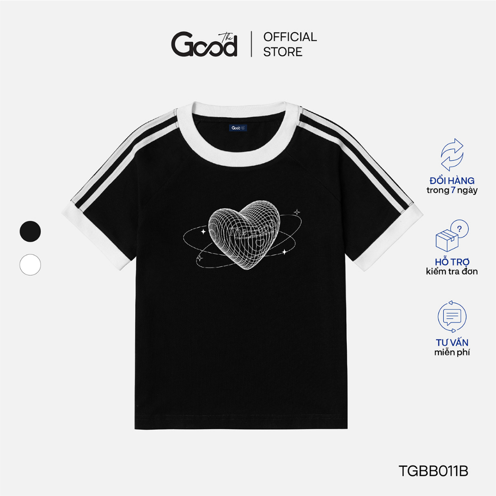 Áo Thun Baby Tee "Lovely" THE GOOD Form Fit, Áo Phông In Hình Họa Tiết Trái Tim 3D 2 Màu Trắng Đen Basic