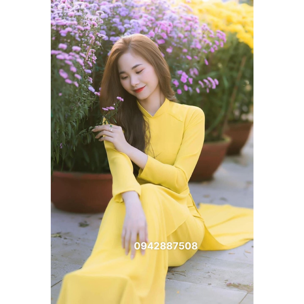 Áo dài chifron 4 tà, áo dài màu vàng, ôm và tôn dáng, vải mềm đẹp