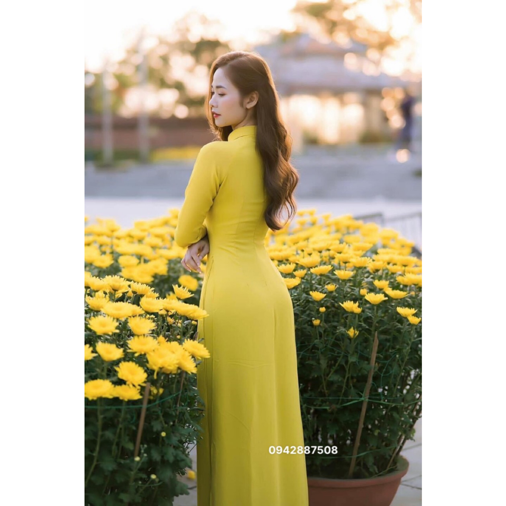 Áo dài chifron 4 tà, áo dài màu vàng, ôm và tôn dáng, vải mềm đẹp