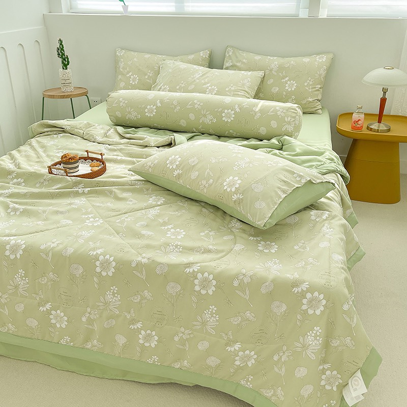 Bộ Chăn Ga Gối Cotton Đũi Hoa Xanh Cốm , Chất Liệu Bền Đẹp Kích Cỡ Đa Dạng CA Bedding Decor