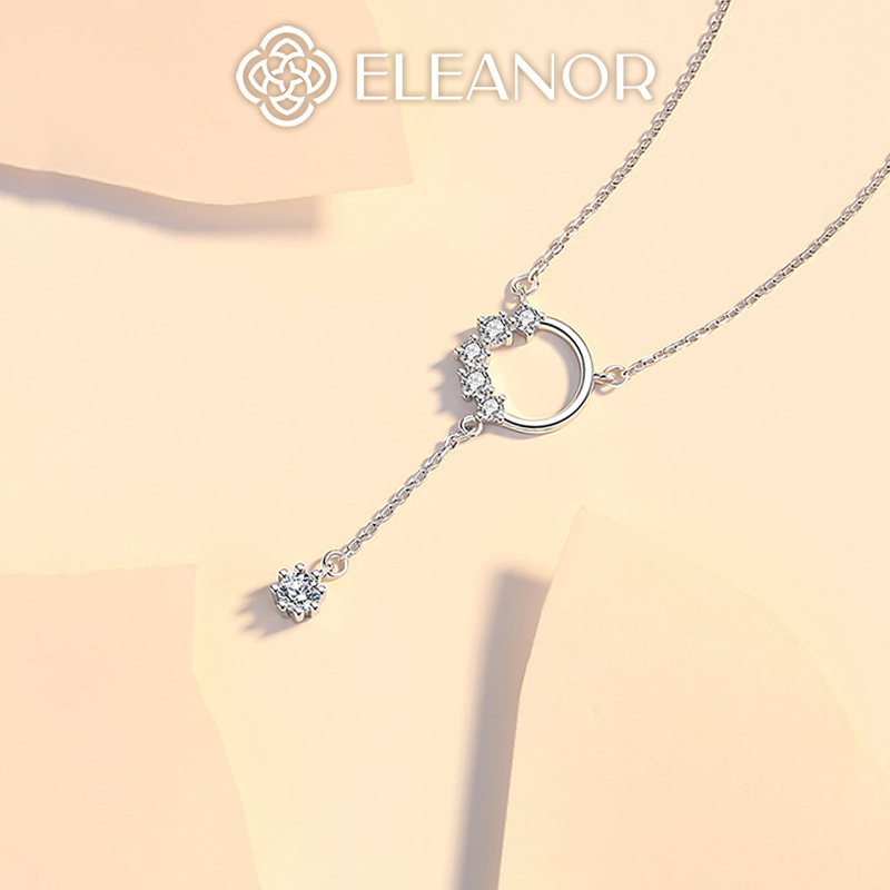 Dây chuyền nữ bạc 925 Eleanor Accessories mặt tròn dáng dài đính đá phụ kiện trang sức 4841