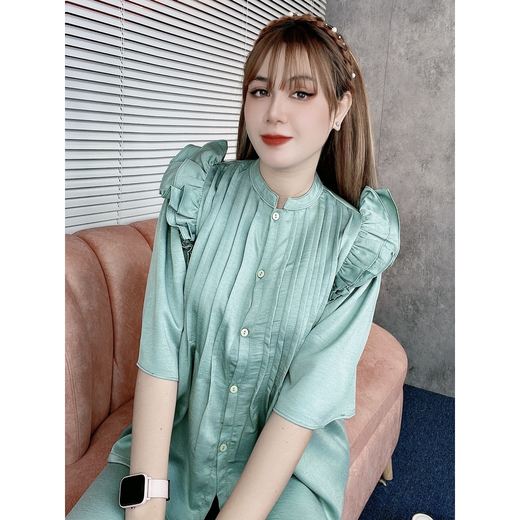 Set đồ lam đi chùa tay lỡ, bộ bà ba đi lễ áo xếp ly, quần dài chất vải các nhung mềm mịn mát nhiều màu size 45-60kg