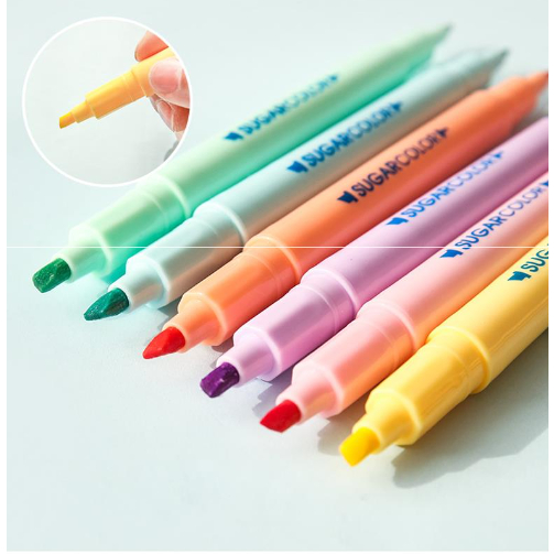 Bút dạ quang 6 màu highlight chữ sugar color, bút đánh dấu nhớ dòng cute nhiều màu Mimo