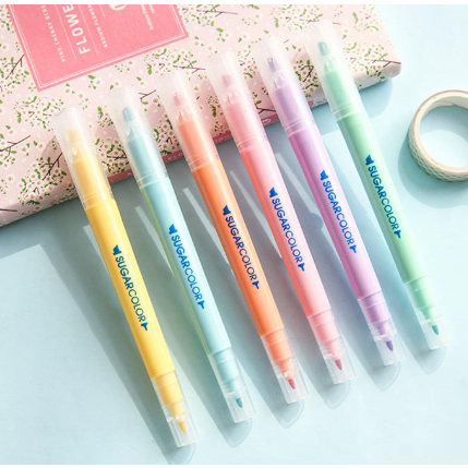 Bút dạ quang 6 màu highlight chữ sugar color, bút đánh dấu nhớ dòng cute nhiều màu Mimo